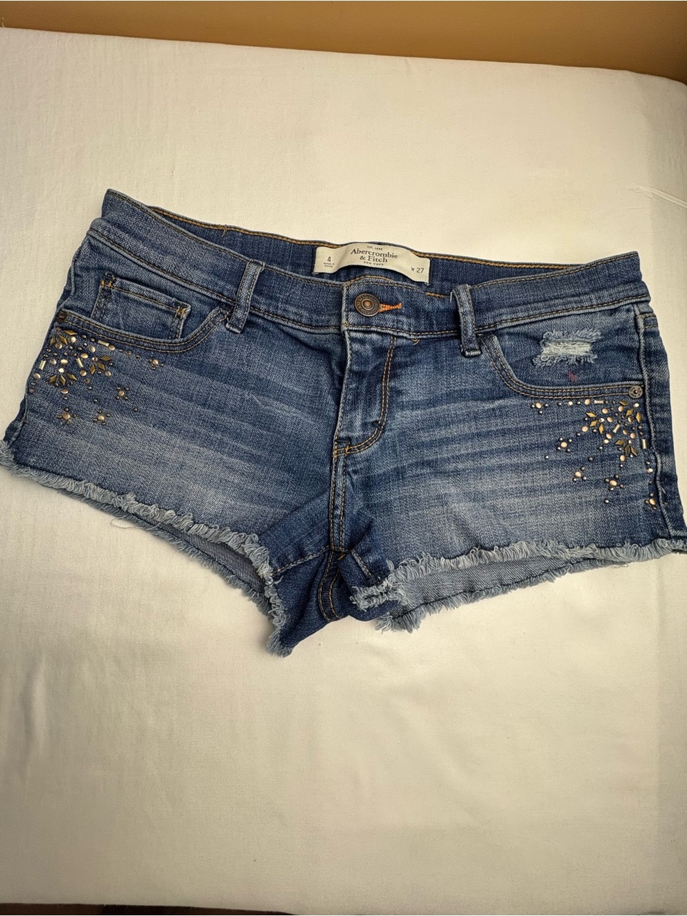 Abercrombie & Fitch Blue Denim Studded Frayed-Hem Shorts